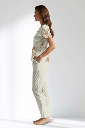 Woman Polyviscon Magnolia Buttoned Collar Pyjama Set - VienettaROTASYON