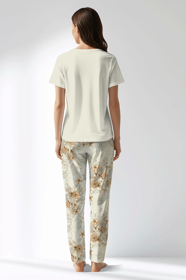 Woman Polyviscon Magnolia Drop Collar Pyjama Set - VienettaMETRAJ ZEMIN