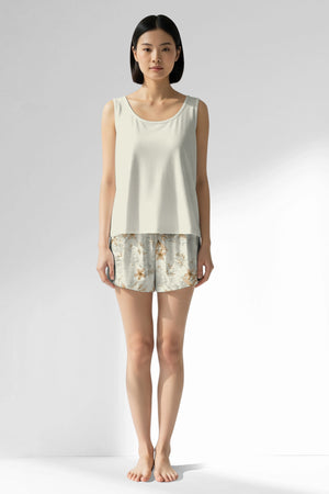 Woman Polyviscon Magnolia Thick Strap Short Set - VienettaMETRAJ ZEMIN
