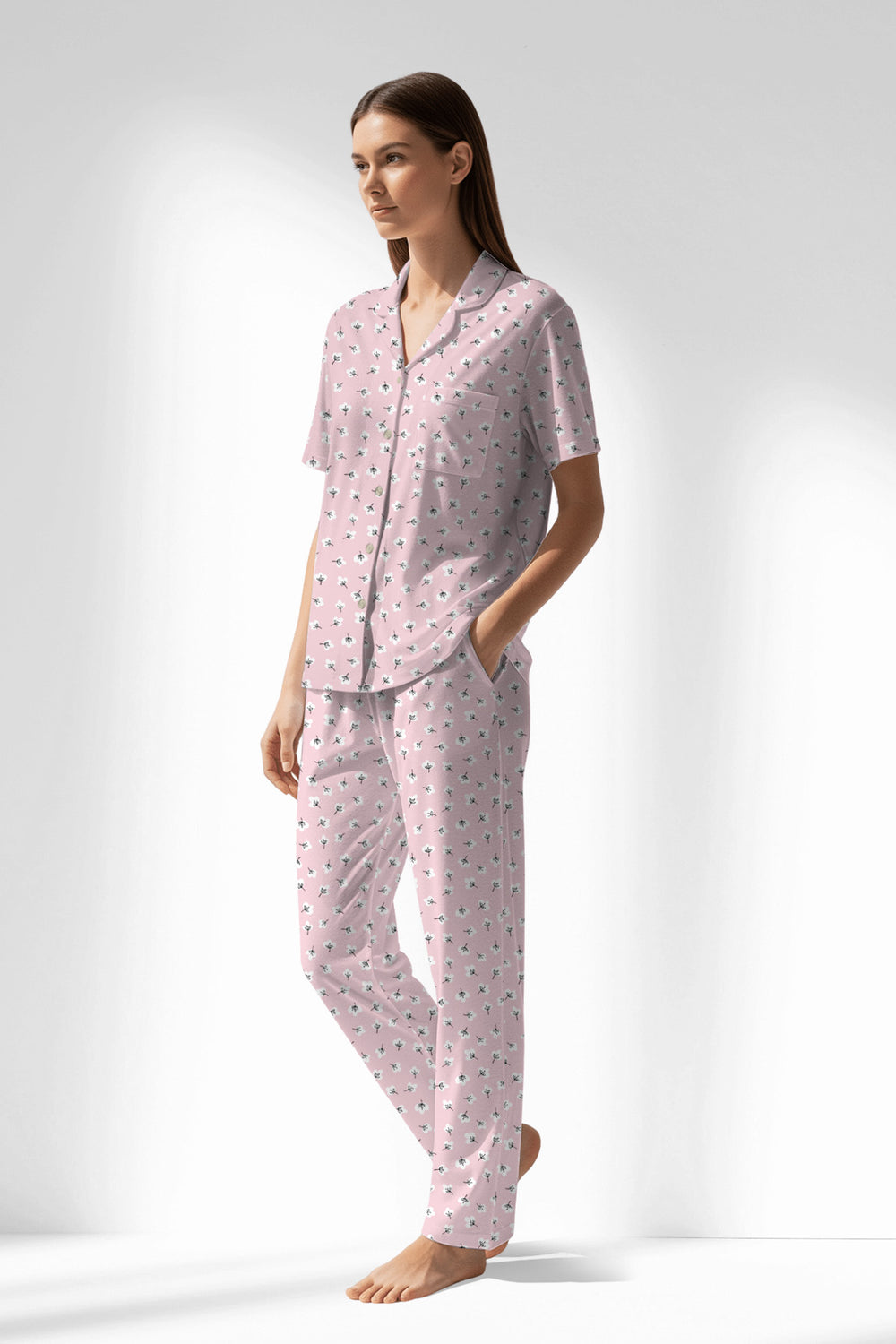 Woman Polyviscon Cloud Buttoned Pyjama Set - VienettaROTASYON