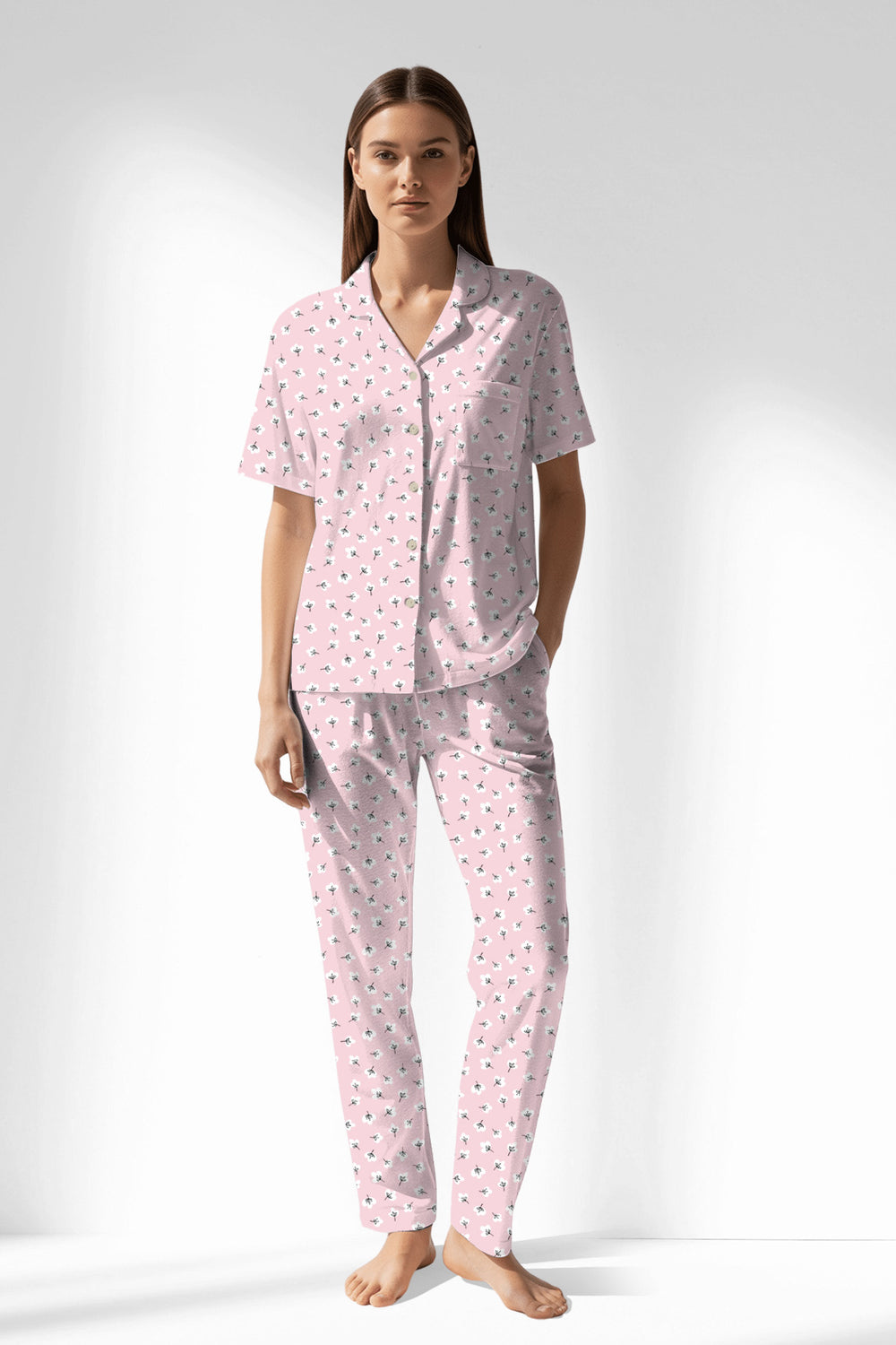 Woman Polyviscon Cloud Buttoned Pyjama Set - VienettaROTASYON