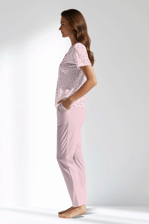 Woman Polyviscon Cloud Buttoned Collar Pyjama Set - VienettaROTASYON
