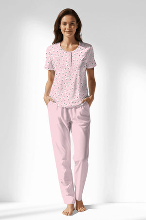 Woman Polyviscon Cloud Buttoned Collar Pyjama Set - VienettaROTASYON
