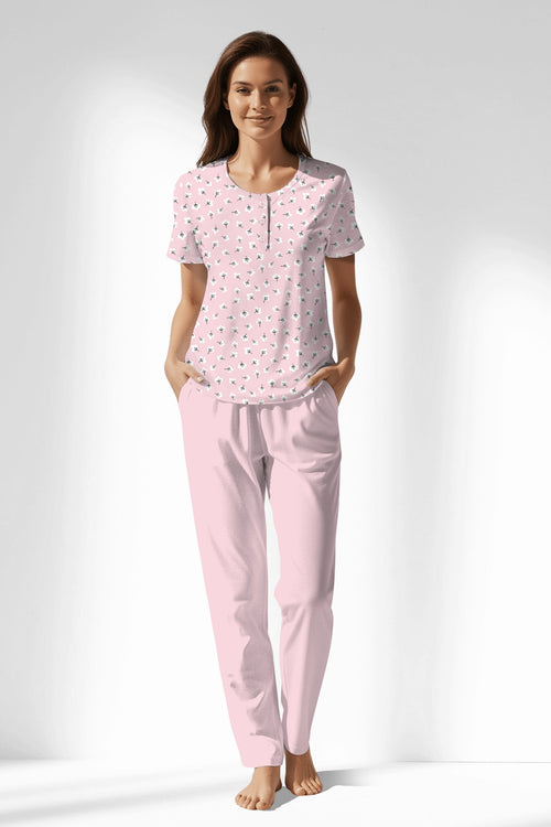 Woman Polyviscon Cloud Buttoned Collar Pyjama Set - VienettaROTASYON
