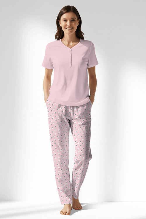 Woman Polyviscon Cloud Drop Collar Pyjama Set - Vienetta12 - 2906
