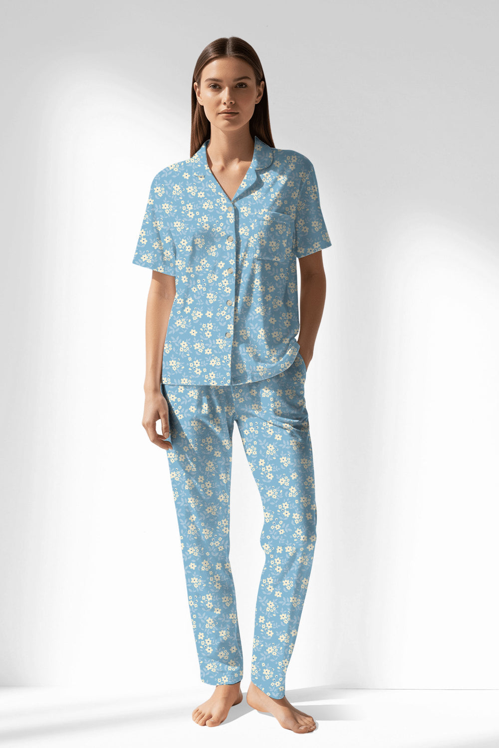 Woman Polyviscon SoftAura Buttoned Pyjama Set - VienettaROTASYON