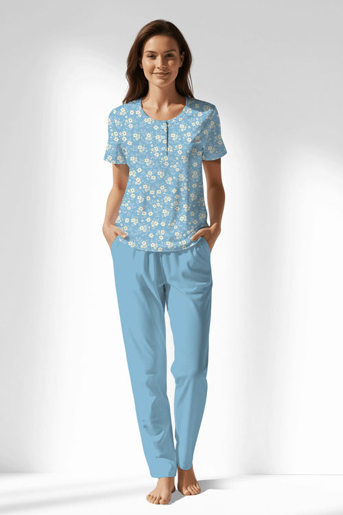 Woman Polyviscon SoftAura Buttoned Collar Pyjama Set - VienettaROTASYON