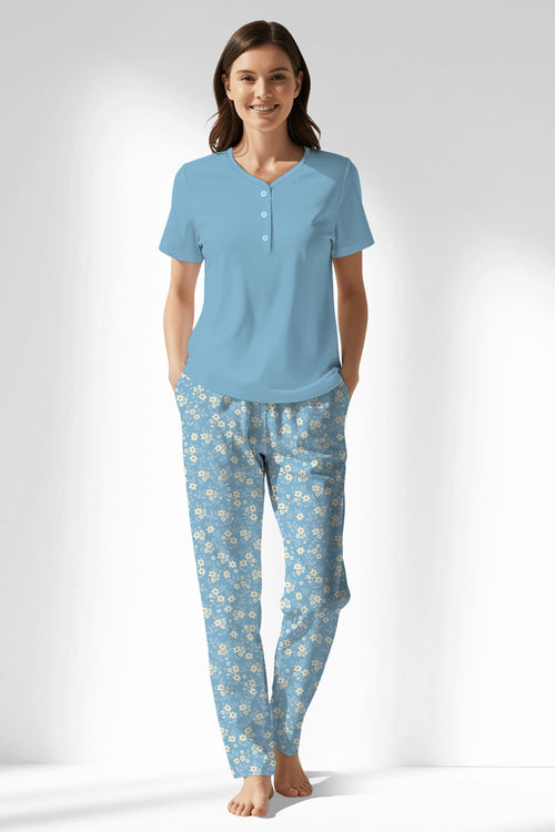 Woman Polyviscon SoftAura Drop Collar Pyjama Set - Vienetta14 - 4318