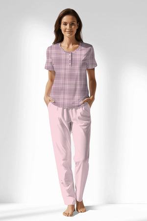Woman Polyviscon TidyPatch Buttoned Collar Pyjama Set - ROTASYON - Image 1