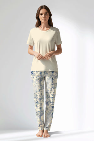Woman Polyviscon Bluetile Pyjama Set - 11-0107 - Image 1