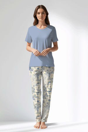 Woman Polyviscon Bluetile Pyjama Set - B-15-3915 - Image 1