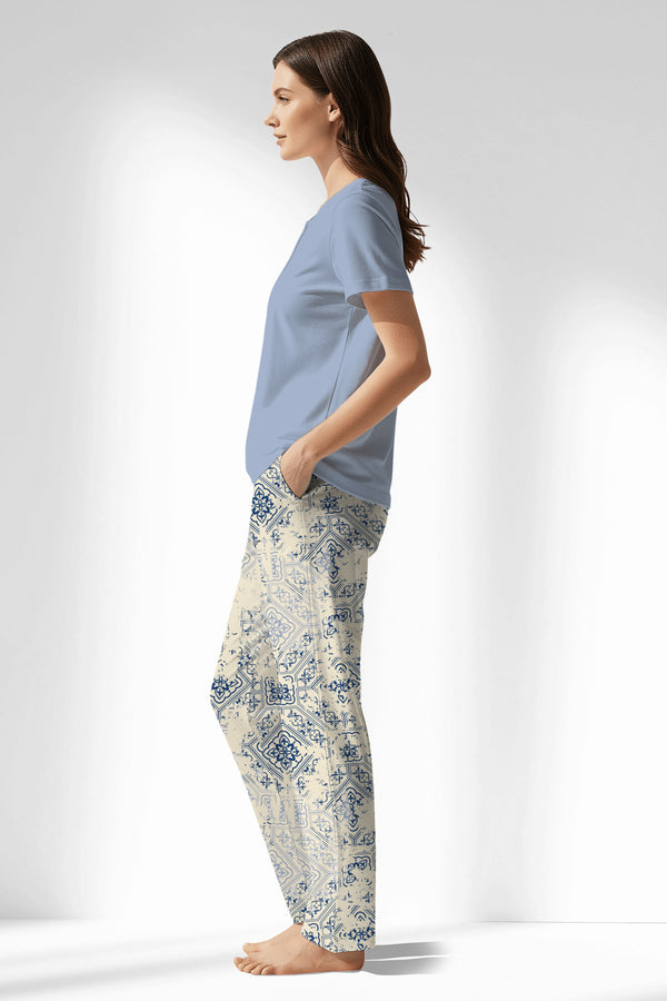 Woman Polyviscon Bluetile Drop Collar Pyjama Set - B-15-3915 - Image 2