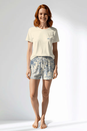 Woman Polyviscon Bluetile Short Set - 11-0107 - Image 1