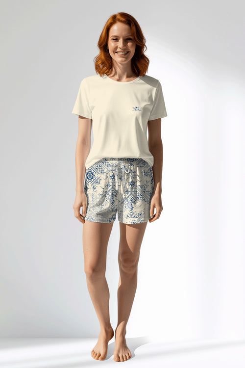 Woman Polyviscon Bluetile Short Set - 11-0107 - Image 1