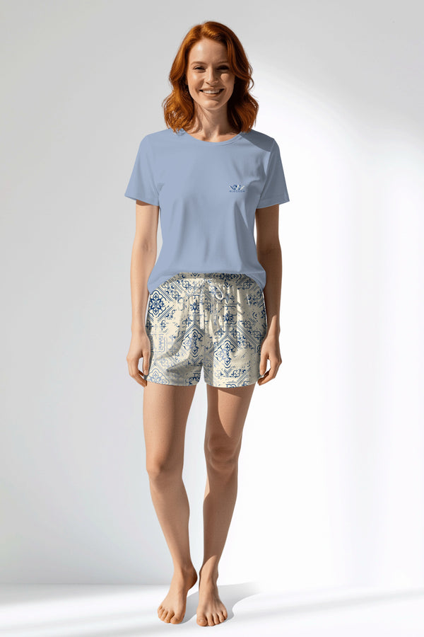 Woman Polyviscon Bluetile Short Set - B-15-3915 - Image 1