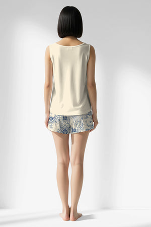 Woman Polyviscon Bluetile Thick Strap Short Set - 11-0107 - Image 3