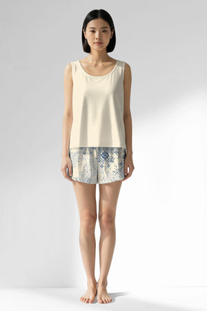 Woman Polyviscon Bluetile Thick Strap Short Set - 11-0107 - Image 1