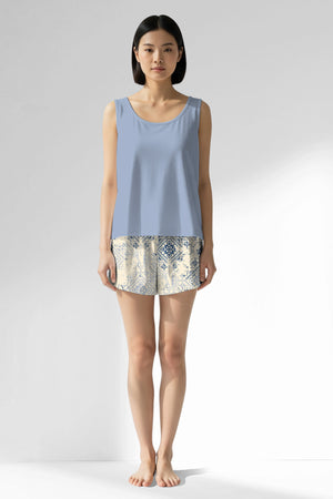 Woman Polyviscon Bluetile Thick Strap Short Set - B-15-3915 - Image 1