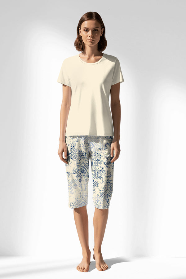 Woman Polyviscon Bluetile Capri Set - 11-0107 - Image 3