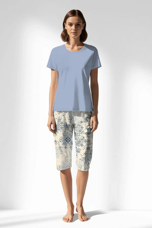 Woman Polyviscon Bluetile Capri Set - B-15-3915 - Image 3