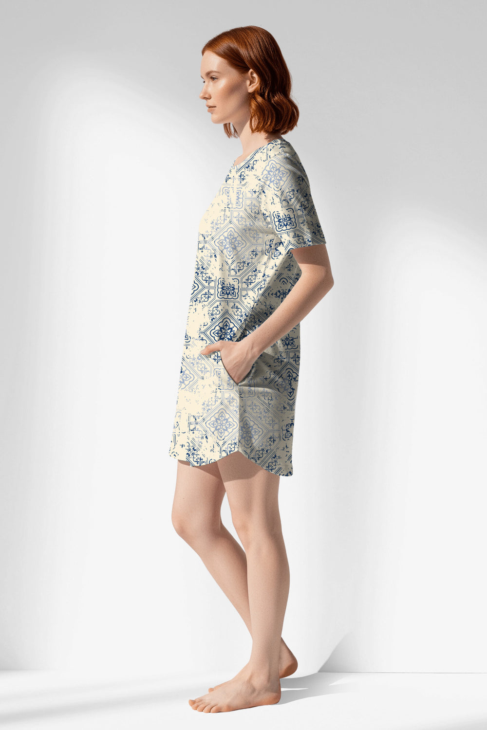 Woman Polyviscon Bluetile Pocket Detail Tunic - ROTASYON - Image 1