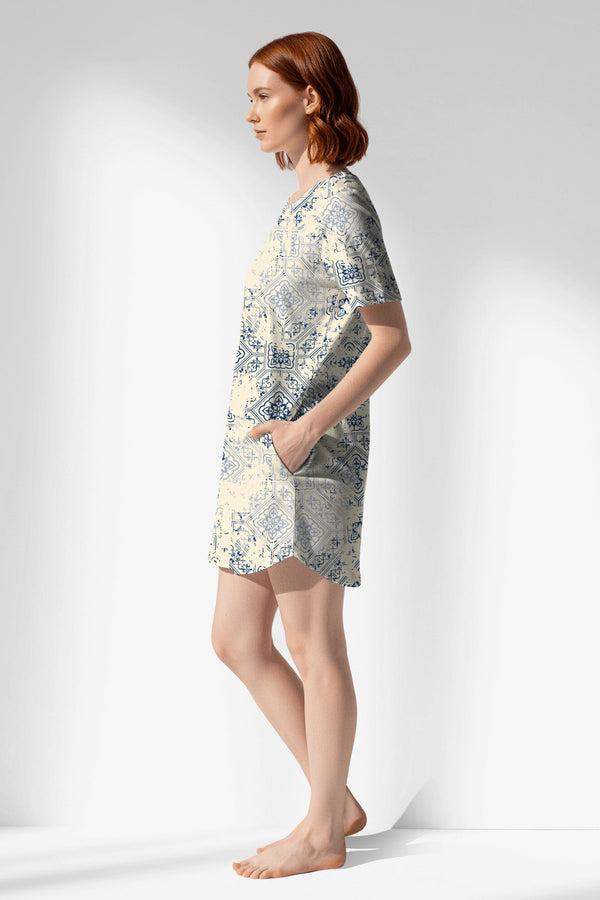 Woman Polyviscon Bluetile Pocket Detail Tunic - ROTASYON - Image 2