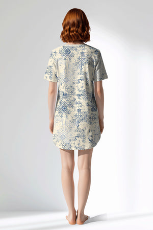 Woman Polyviscon Bluetile Pocket Detail Tunic - ROTASYON - Image 3