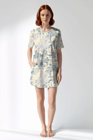 Woman Polyviscon Bluetile Pocket Detail Tunic - ROTASYON - Image 1