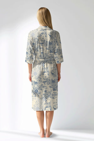 Woman Polyviscon Bluetile Dressing Gown - ROTASYON - Image 3