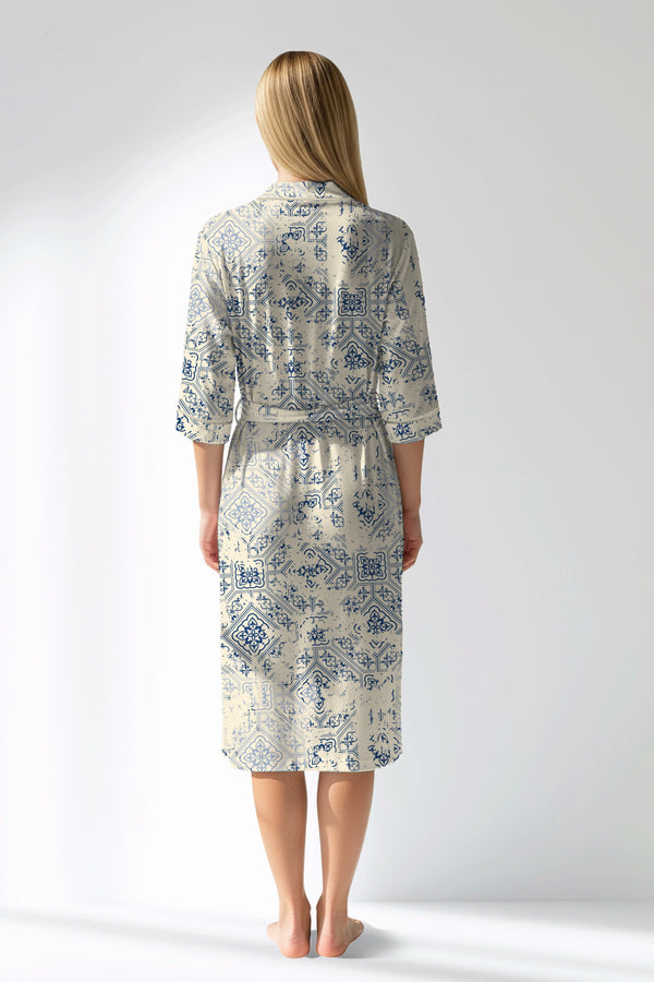 Woman Polyviscon Bluetile Dressing Gown - ROTASYON - Image 3