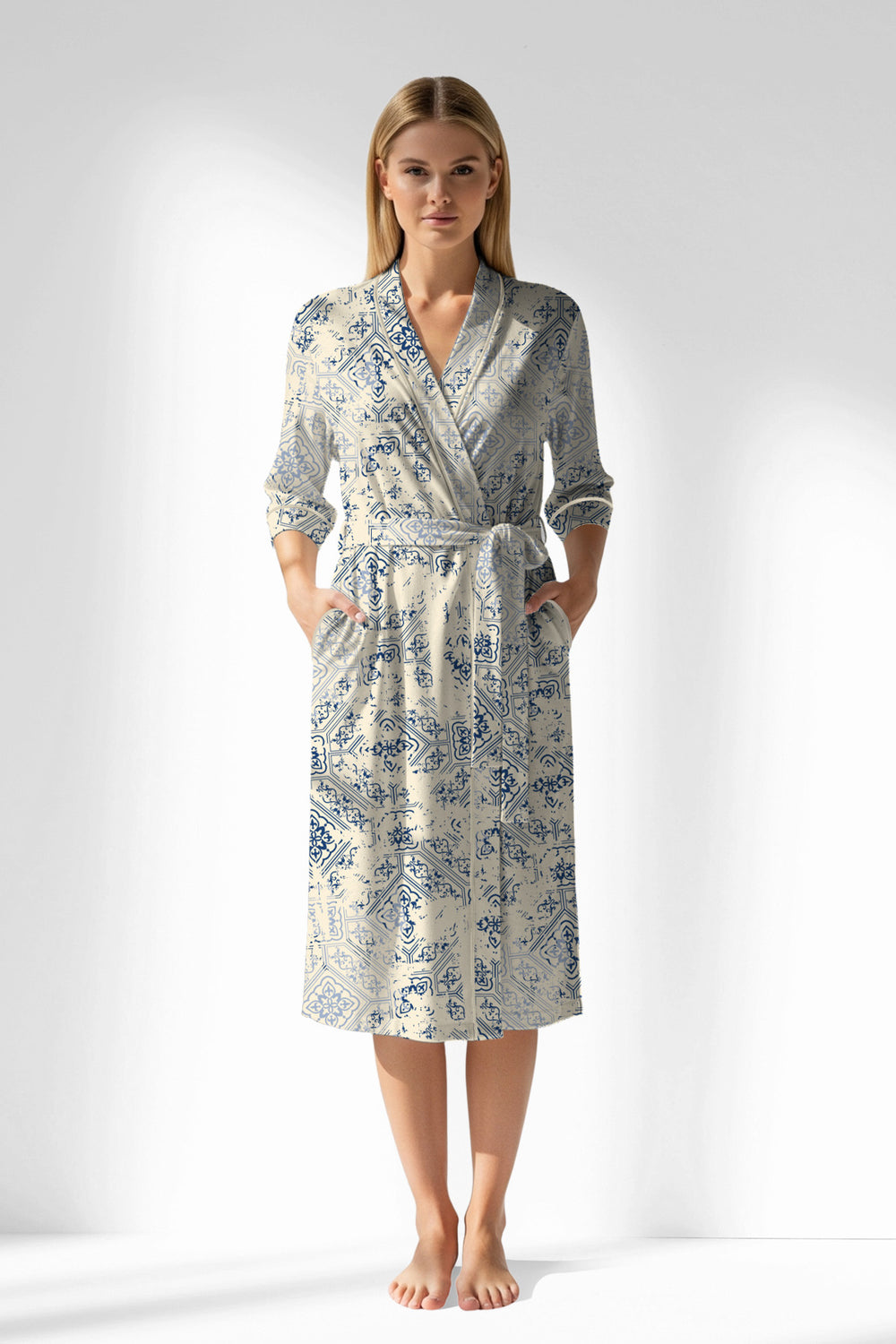 Woman Polyviscon Bluetile Dressing Gown - ROTASYON - Image 1