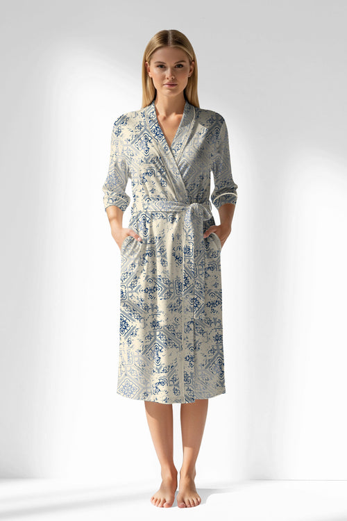 Woman Polyviscon Bluetile Dressing Gown - ROTASYON - Image 1