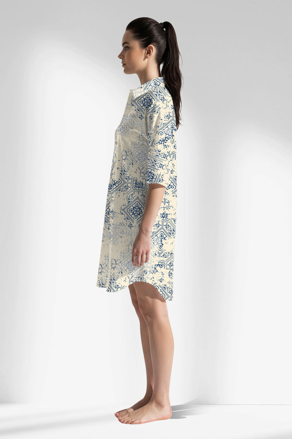 Woman Polyviscon Bluetile Shirt Tunic - ROTASYON - Image 2