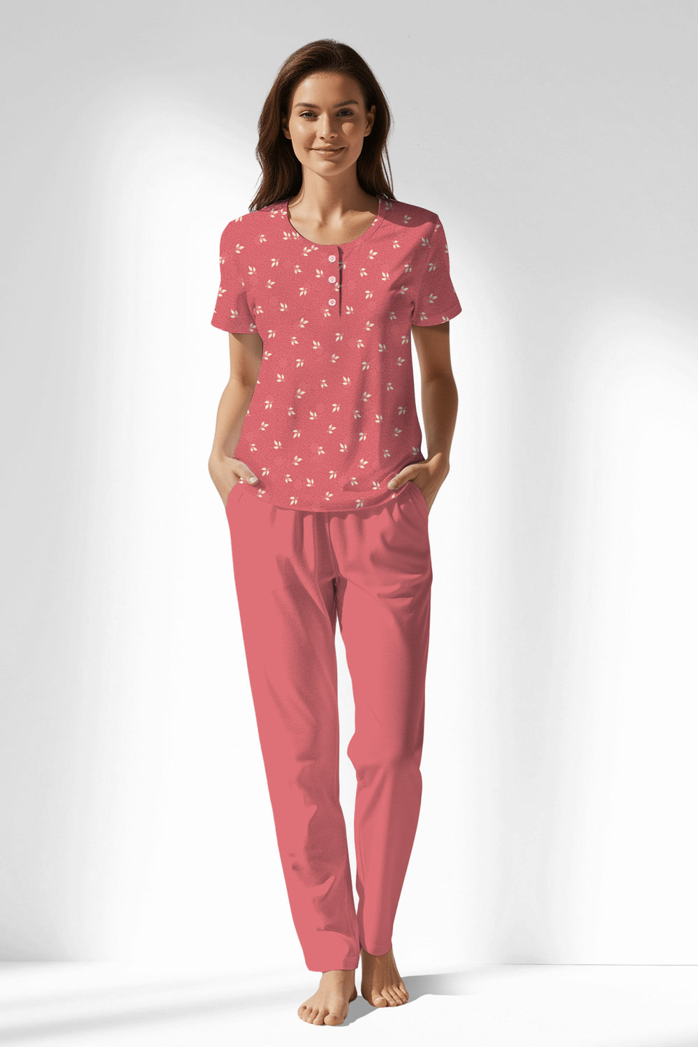 Woman Polyviscon Florentia Buttoned Collar Pyjama Set - ROTASYON - Image 1