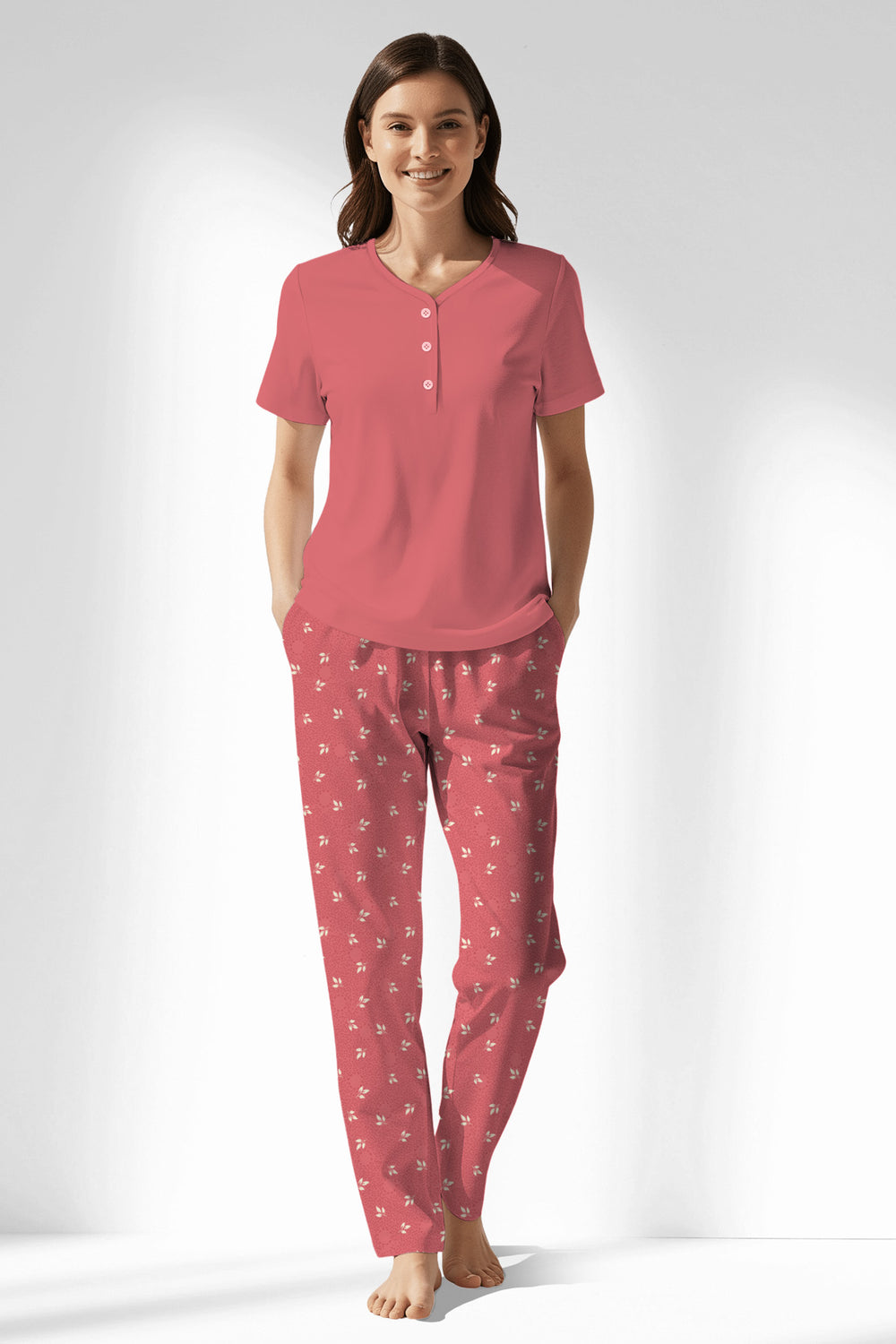 Woman Polyviscon Florentia Drop Collar Pyjama Set - 17-1641 - Image 1