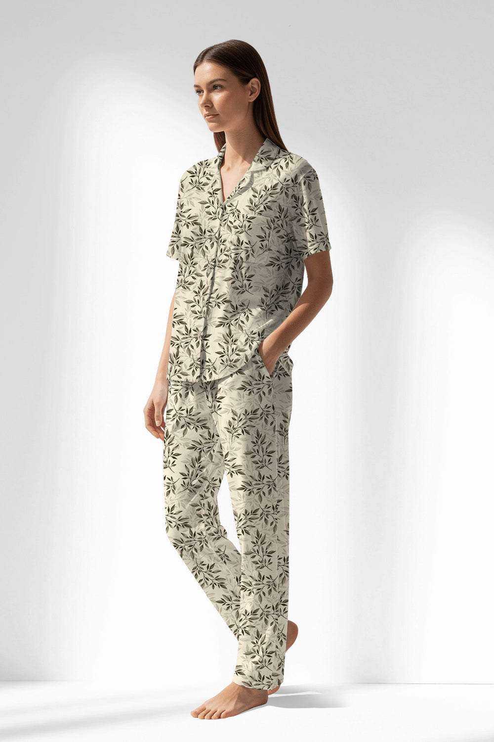 Woman Polyviscon DuskFlora Buttoned Pyjama Set - ROTASYON - Image 1