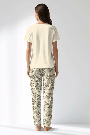 Woman Polyviscon DuskFlora Drop Collar Pyjama Set - METRAJ ZEMIN - Image 3