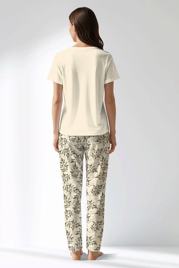 Woman Polyviscon DuskFlora Drop Collar Pyjama Set - METRAJ ZEMIN - Image 3