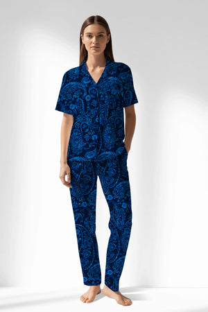 Woman Polyviscon Petarel Buttoned Pyjama Set - ROTASYON - Image 1