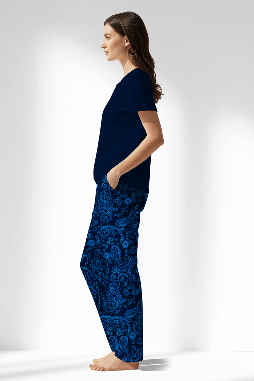 Woman Polyviscon Petarel Drop Collar Pyjama Set - METRAJ ZEMIN - Image 1