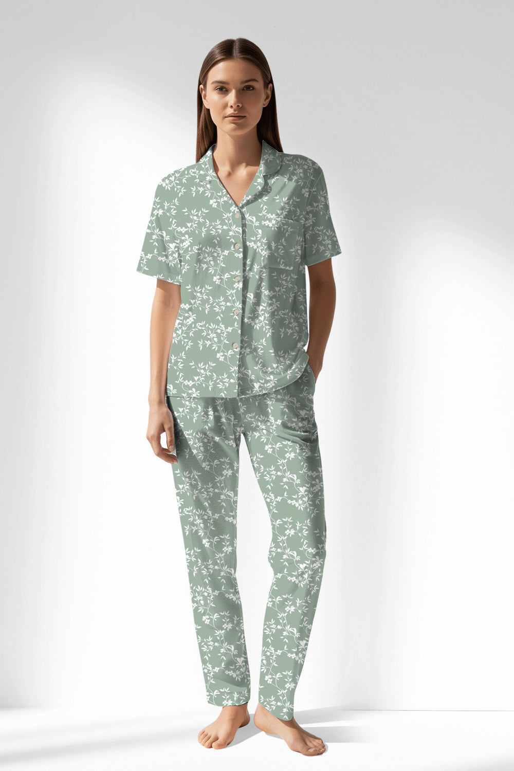 Woman Polyviscon GreenDay Buttoned Pyjama Set - ROTASYON - Image 1