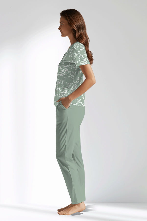 Woman Polyviscon GreenDay Buttoned Collar Pyjama Set - ROTASYON - Image 2
