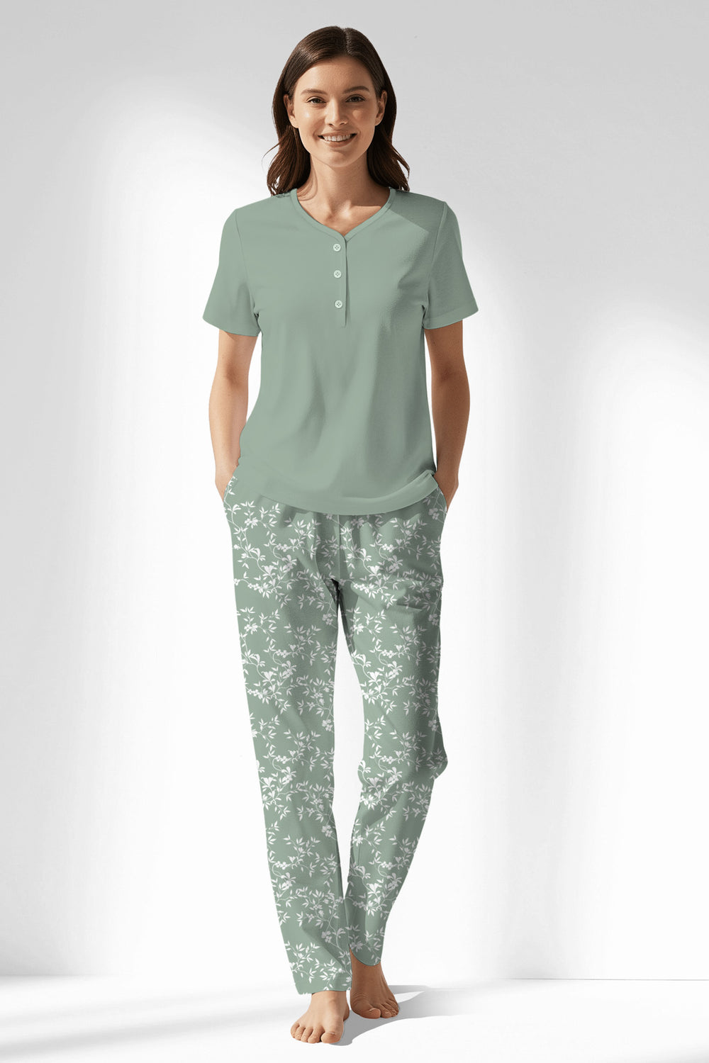 Woman Polyviscon GreenDay Drop Collar Pyjama Set - 15-5706 - Image 1