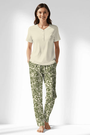 Woman Polyviscon GreenHalo Drop Collar Pyjama Set - 11-0107 - Image 1