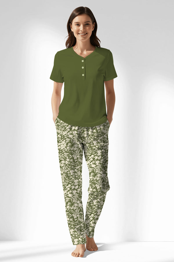 Woman Polyviscon GreenHalo Drop Collar Pyjama Set - B-18-0328 - Image 1