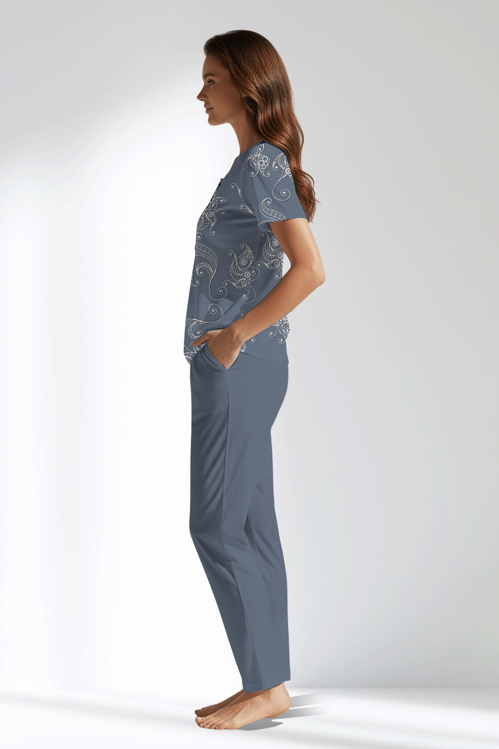 Woman Polyviscon Liliora Buttoned Collar Pyjama Set - ROTASYON - Image 1