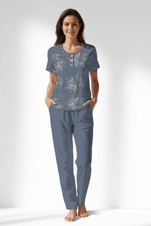 Woman Polyviscon Liliora Buttoned Collar Pyjama Set - ROTASYON - Image 1