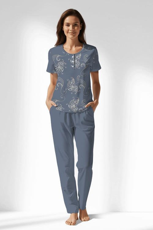 Woman Polyviscon Liliora Buttoned Collar Pyjama Set - ROTASYON - Image 1