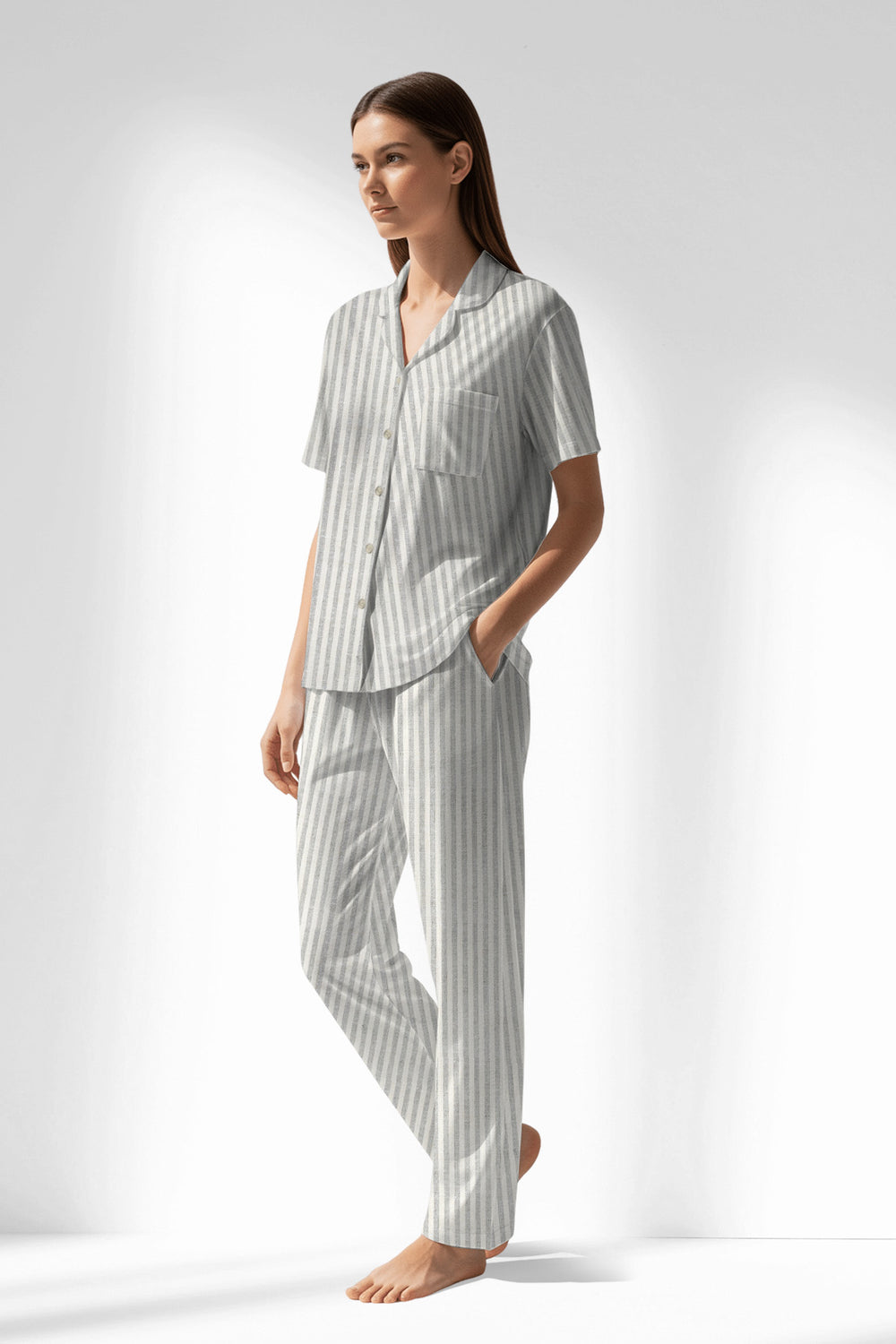 Woman Polyviscon InkWave Buttoned Pyjama Set - ROTASYON - Image 1