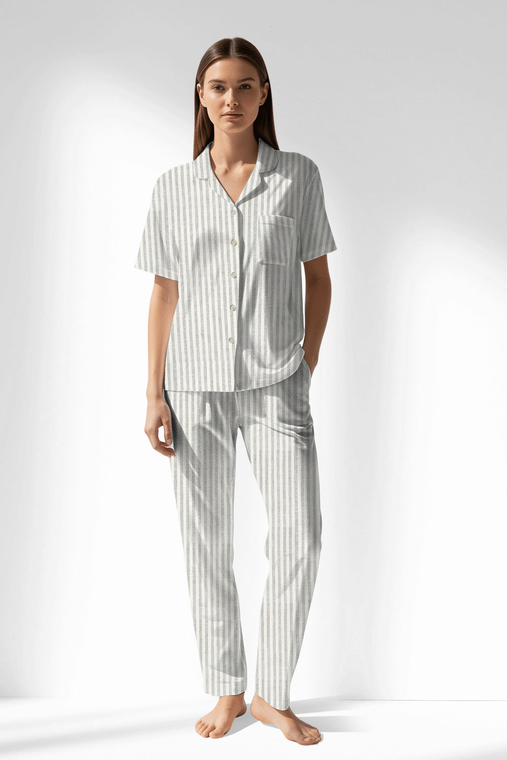 Woman Polyviscon InkWave Buttoned Pyjama Set - ROTASYON - Image 1